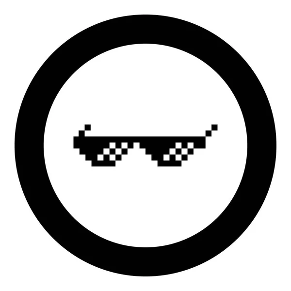 Occhiali Sole Icona Pixel Colore Nero Cerchio Rotondo Vettoriale Illustrazione — Vettoriale Stock