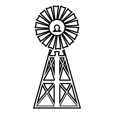 Rüzgar türbini rüzgar gülü klasik Amerikan ikonu siyah renk vektör düz stil basit görüntü illüstrasyon