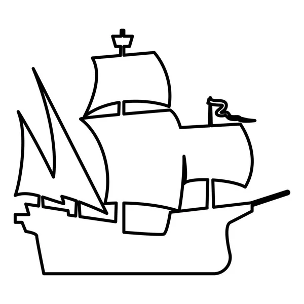 Middeleeuwse Schip Zwarte Kleur Vector Illustratie Vlakke Stijl Eenvoudig Pictogramafbeelding — Stockvector