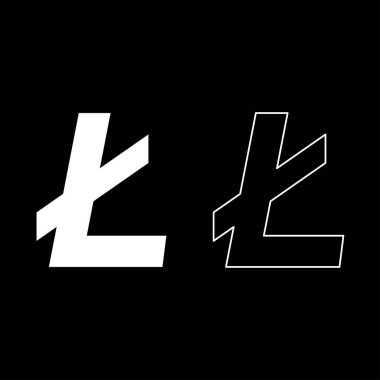 Beyaz renkli vektör çizim düz stil basit görüntü Litecoin Icon set