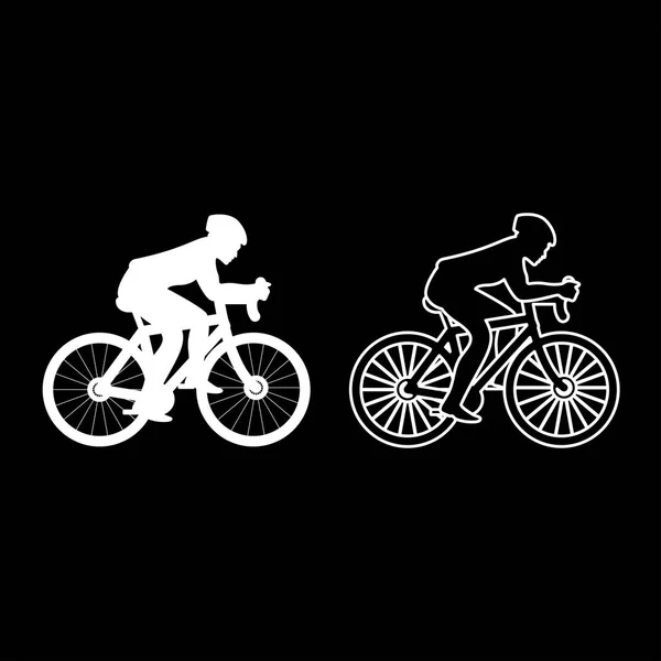 Cyklista Kole Silueta Ikonu Nastavit Bílou Barvu Vektorové Ilustrace Plochý — Stockový vektor
