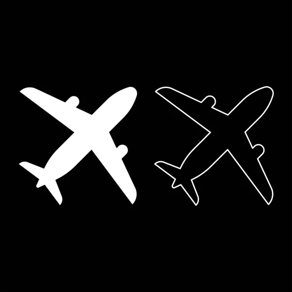Flugzeug Symbol Setzen Weiße Farbe Vektor Illustration Flachen Stil Einfaches — Stockvektor