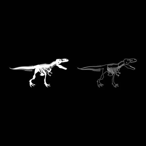 恐龙骨架 雷克斯图标设置白色矢量插画平面样式简单图像 — 图库矢量图片