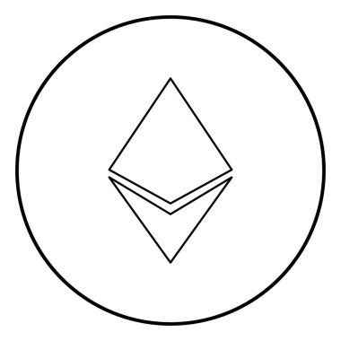 Etherium simge siyah renkli daire içinde yuvarlak anahat