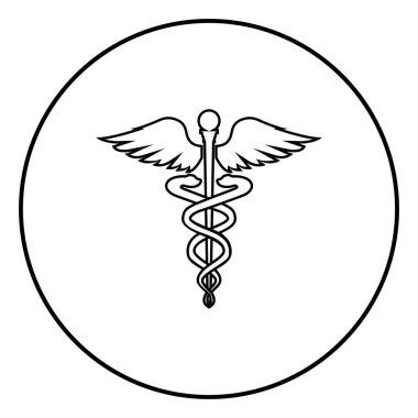 Caduceus sağlık sembol simge siyah renk Asklepios'ın değnek anahat daire