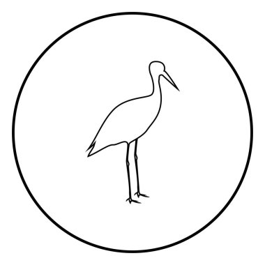 Leylek ciconia simge siyah renkli daire içinde yuvarlak anahat