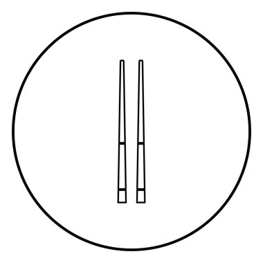 Çin yemek çubukları renk simge siyah anahat daire