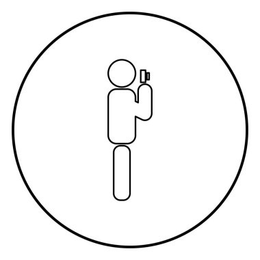 Fotoğrafçı sopa simge siyah renkli daire içinde yuvarlak anahat