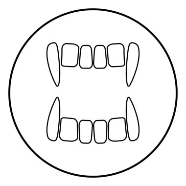 Vampirin teeths simge siyah renkli daire içinde yuvarlak anahat
