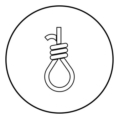 Darağacı ipi kement simge siyah renkte ile anahat daire