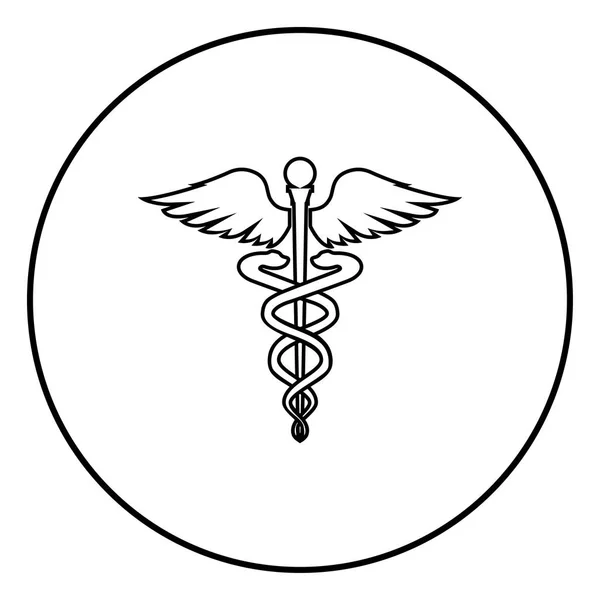 Caduceus Health Symbol Asclepius Wand Icon Black Color Circle Outline — Stock Vector