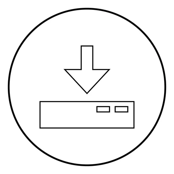 Λήψη Διακομιστή Εικονίδιο Μαύρο Χρώμα Κύκλο Στρογγυλή Περίγραμμα — Διανυσματικό Αρχείο