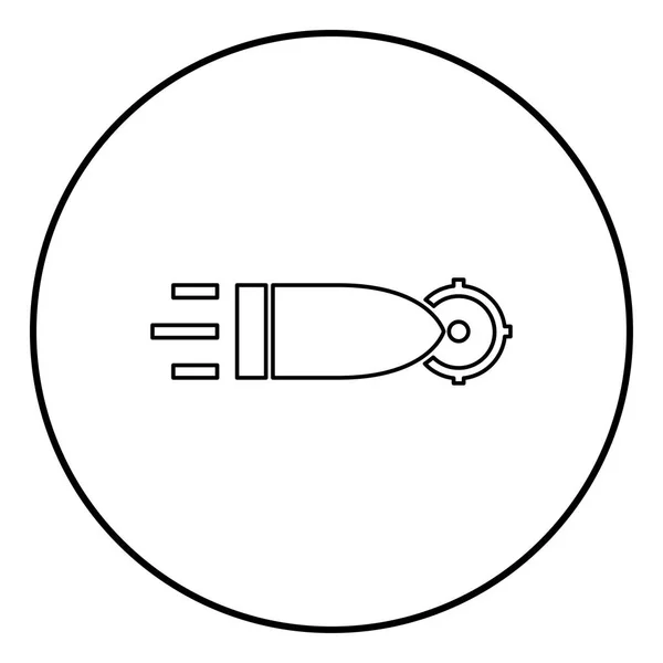 サークル内のターゲット アイコン黒カラーに飛んで弾丸アウトライン ラウンド — ストックベクタ