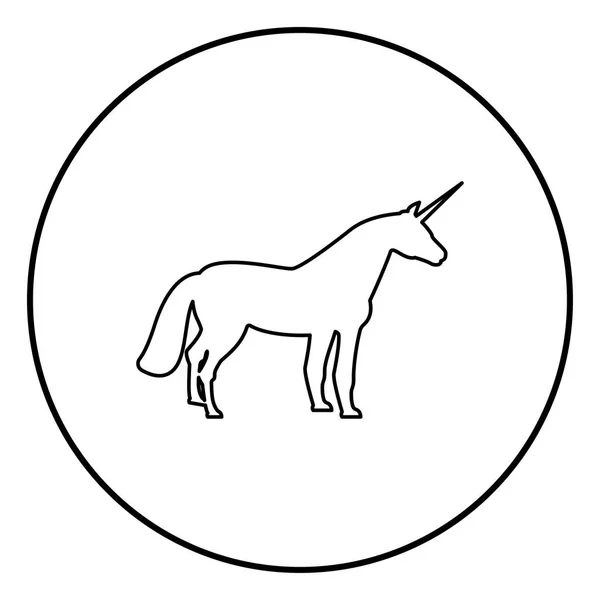 Warna Hitam Ikon Unicorn Dalam Garis Luar Lingkaran - Stok Vektor
