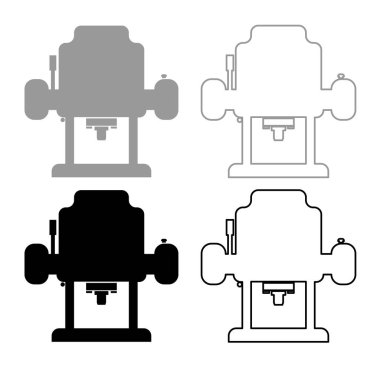 Gri siyah renkli düz stil basit görüntü illüstrasyon freze kesici Icon set