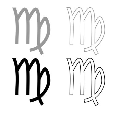 Gri siyah renkli düz stil basit görüntü illüstrasyon bakire sembolü zodyak Icon set