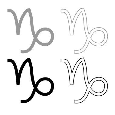 Gri siyah renkli düz stil basit görüntü illüstrasyon Oğlak simgesi zodyak Icon set