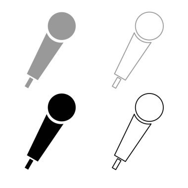 Gri siyah renkli düz stil basit görüntü illüstrasyon el mikrofon simgesi ayarla