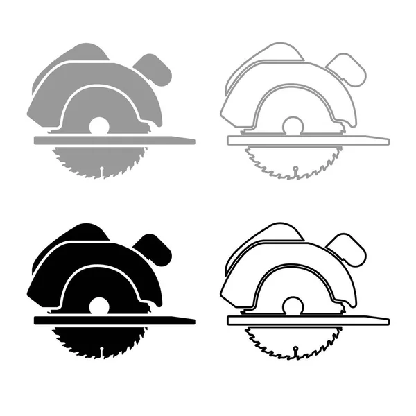 Manual Circular Sierra Icono Conjunto Gris Negro Color Ilustración Plano — Vector de stock