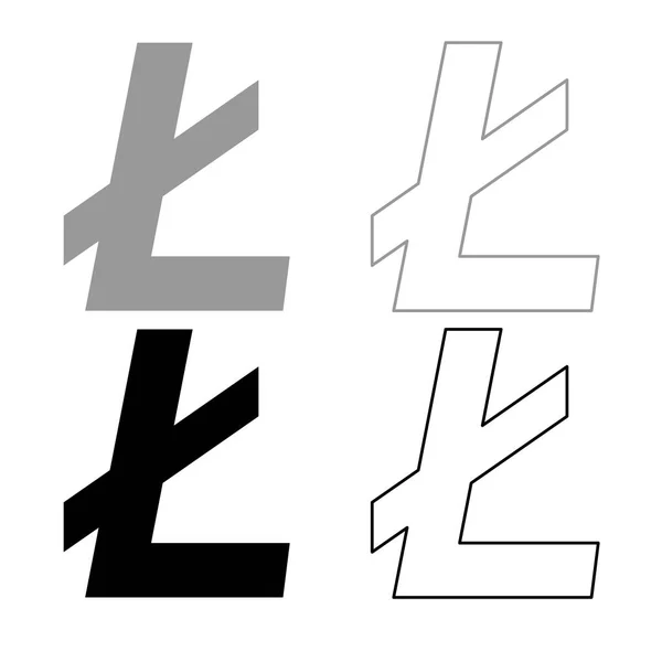 Litecoin Иконка Набор Серый Черный Цвет Иллюстрация Плоский Стиль Простое — стоковый вектор