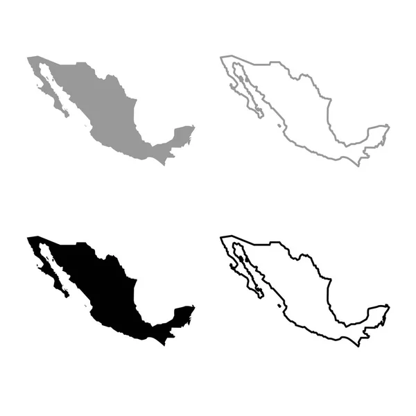 Mapa México Icono Conjunto Gris Negro Color Ilustración Plano Estilo — Vector de stock