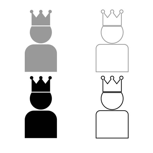 Βασιλιάς Στο Εικονίδιο Σετ Γκρι Μαύρο Χρώμα Απεικόνιση Επίπεδη Στυλ — Διανυσματικό Αρχείο