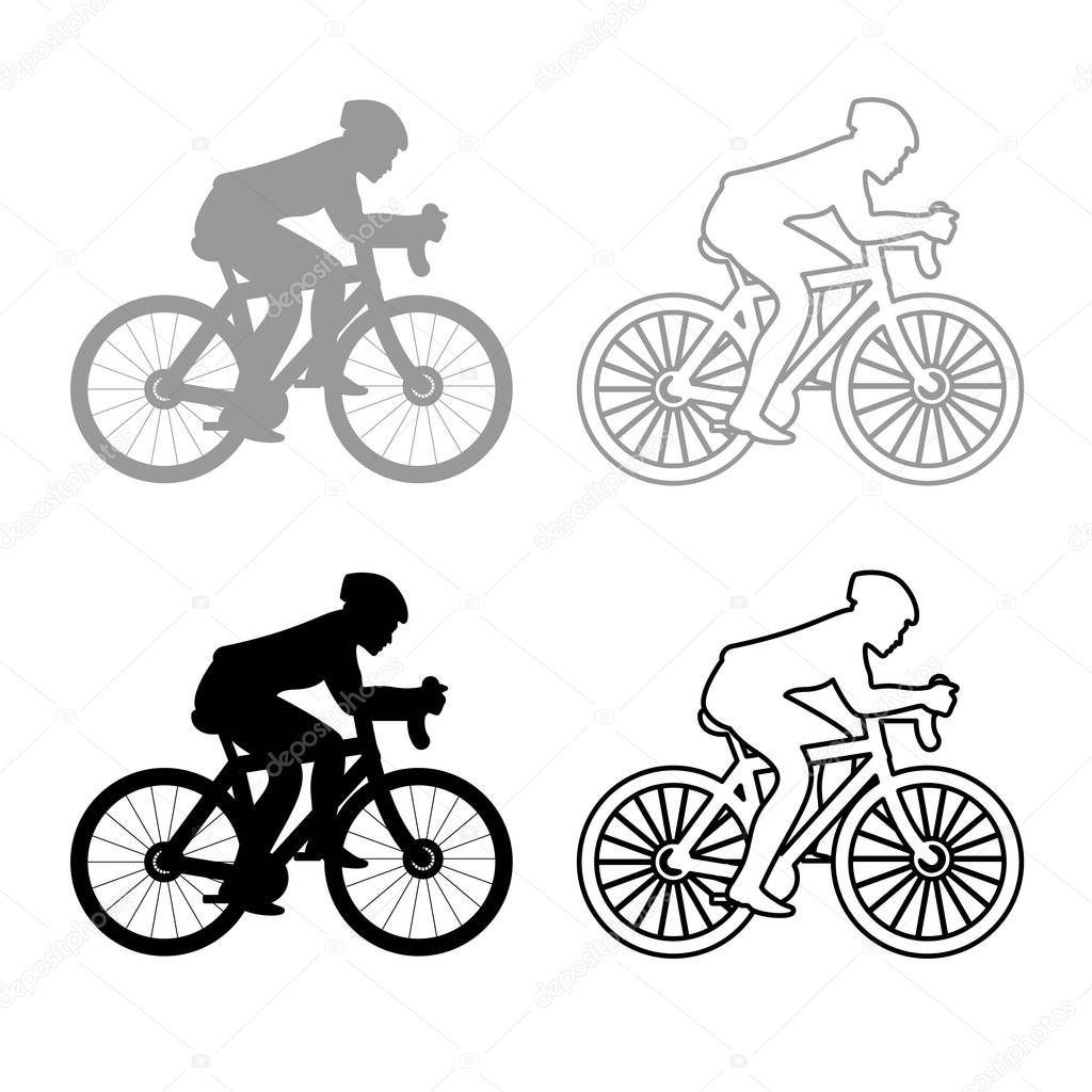 Cyclist on bike silhouette icon set grey black color illustration flat style simple image