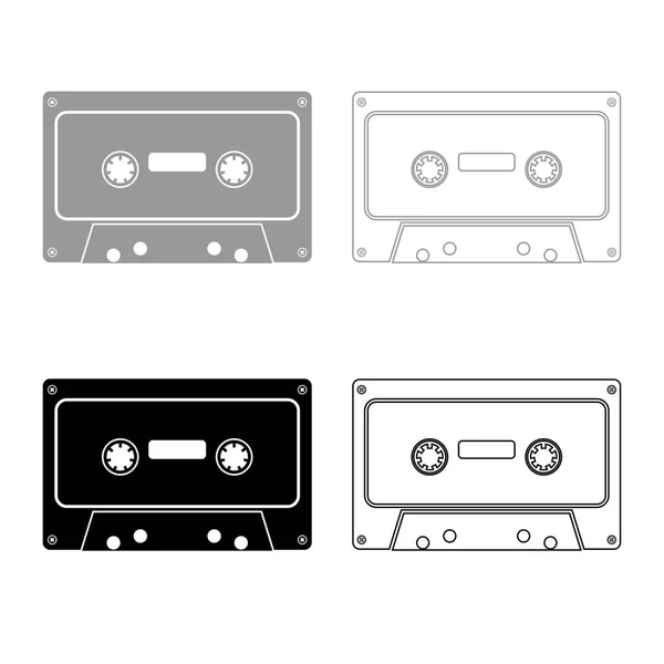 Retro Audio Cassette Icône Ensemble Gris Noir Couleur Illustration Style — Image vectorielle