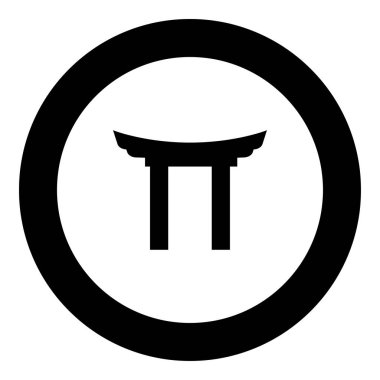 Çin kapısı simge siyah renkli yuvarlak daire vektör çizim