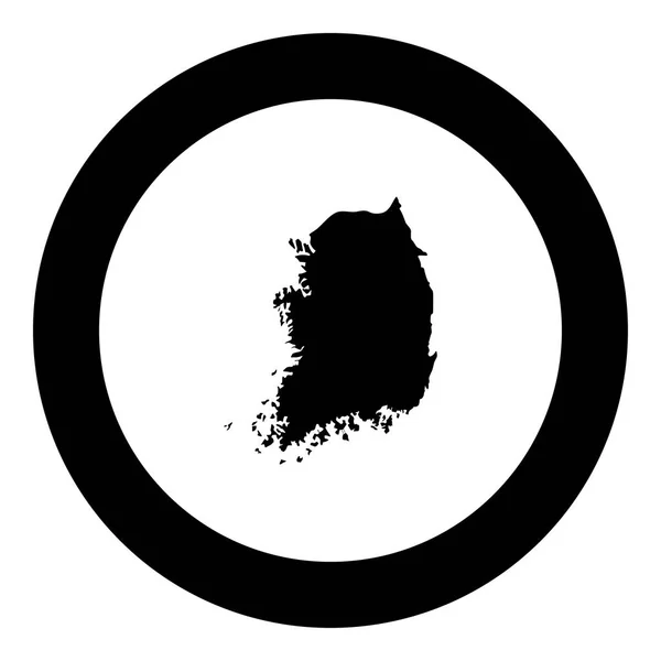Kaart Van Zuid Korea Pictogram Zwarte Kleur Ronde Cirkel Vectorillustratie — Stockvector