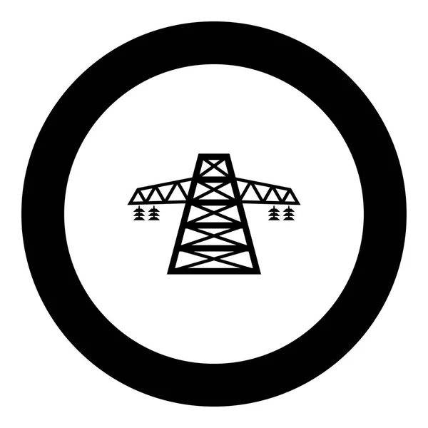 Електричний Стовп Високої Напруги Набір Лінії Значок Чорного Кольору Круглому — стоковий вектор