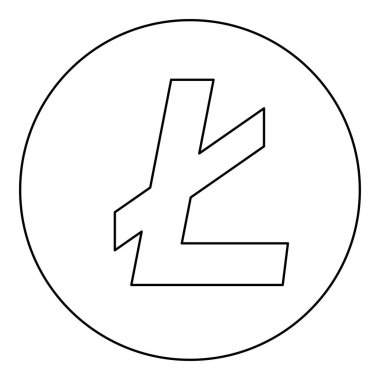Litecoin simge siyah renkli yuvarlak daire Anahat vektör çizim