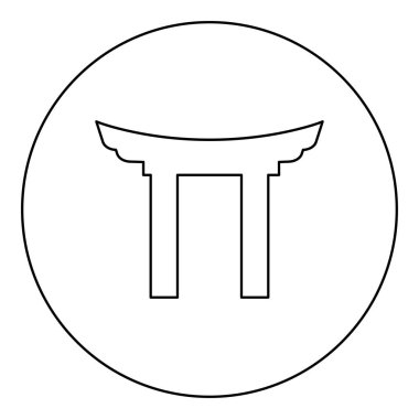 Çin kapısı simge siyah renkli yuvarlak daire Anahat vektör çizim