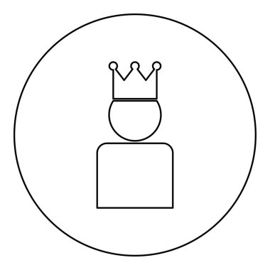 Kral taç simge siyah renkli yuvarlak daire Anahat vektör çizim olarak