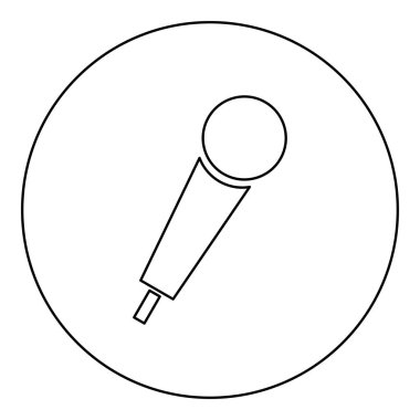 El mikrofon simgesi siyah renkli yuvarlak daire Anahat vektör çizim