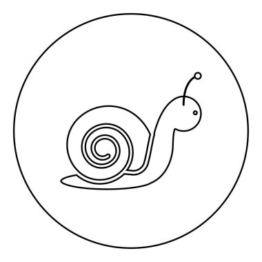 Salyangoz simge siyah renkli yuvarlak daire Anahat vektör çizim