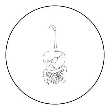 Sindirim sistemi simgesi siyah renkli yuvarlak daire Anahat vektör çizim