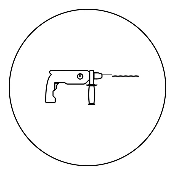 Rotary Martello Demolizione Icona Colore Nero Cerchio Rotondo Contorno Vettoriale — Vettoriale Stock