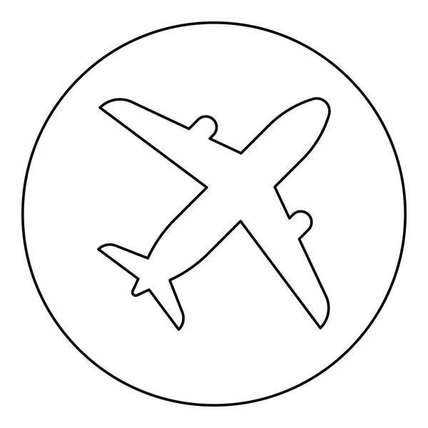 Flugzeug Symbol Schwarze Farbe Runden Kreis Umriss Vektor Illustration — Stockvektor