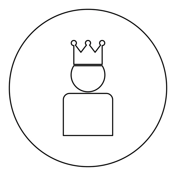 King Crown Icon Black Color Circle Outline Vector Illustration — Stock Vector