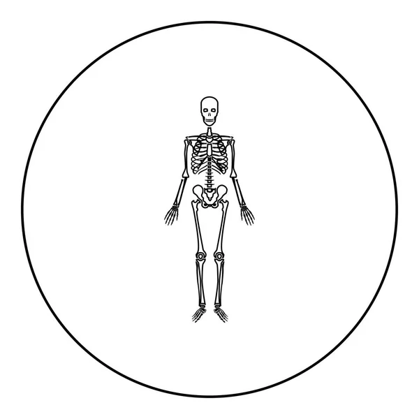 Menselijk Skelet Pictogram Zwarte Kleur Ronde Cirkel Overzicht Vectorillustratie — Stockvector