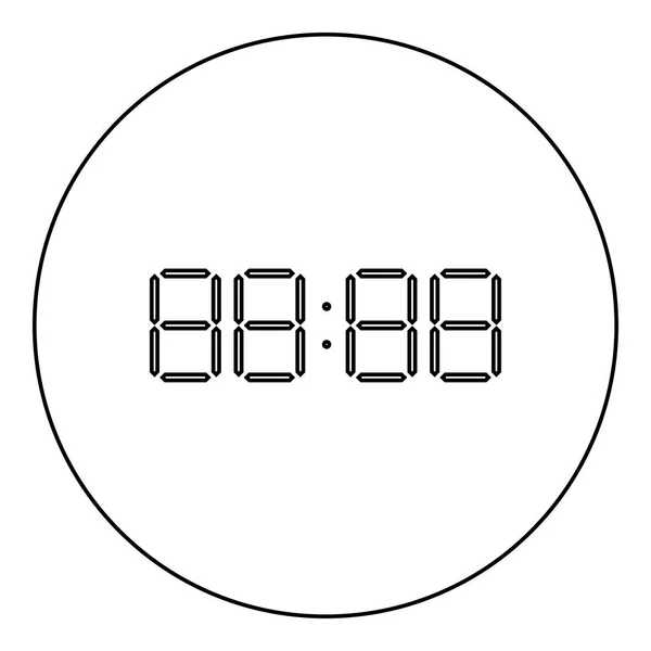 Reloj Digital Icono Cara Color Negro Círculo Redondo Esquema Vector — Vector de stock