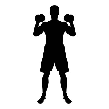 Halter spor eylem erkek egzersiz siluet önden görünüm simgesi siyah renk vektör düz stil basit görüntü illüstrasyon çalışmaları yapan erkek