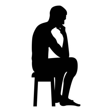 Dışkı siluet simge siyah renk vektör çizim düz stil basit bir görüntü üzerinde oturan adam düşünme
