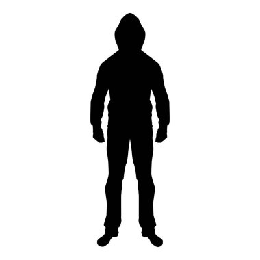 Hood kavramı tehlike siluet ön simge siyah renkli resimde vektör çizim düz stil basit adam