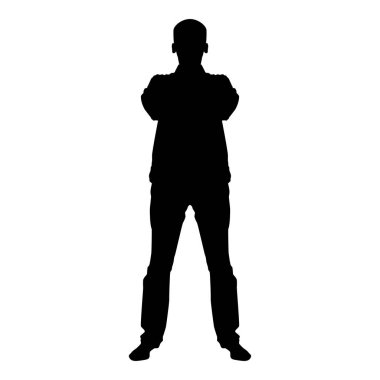 Kendine güvenen adam onun silah iş adamı siluet kavramı ön görünüm simgesi siyah renk vektör düz stil basit görüntü illüstrasyon geçti