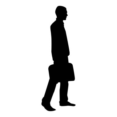 İşadamı ile evrak çantası adım ileri adam ile bir iş çanta el silhouesse simge siyah renk vektör çizim düz stil basit imajını
