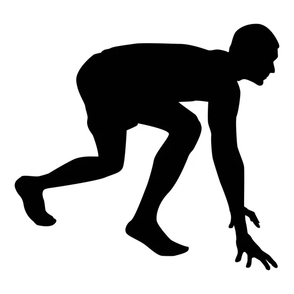 跑步者准备开始运行开始运行跑步者在准备好的姿势冲刺剪影准备开始图标黑色矢量插图平面风格简单的图像 — 图库矢量图片