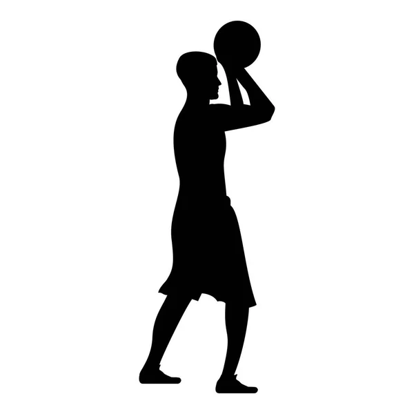 Basketball Player Throws Basketball Man Shooting Ball Side View Icon — Stock Vector