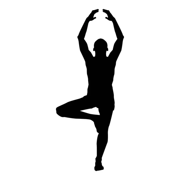 Mann Steht Der Lotus Position Dabei Yoga Silhouette Symbol Schwarze — Stockvektor